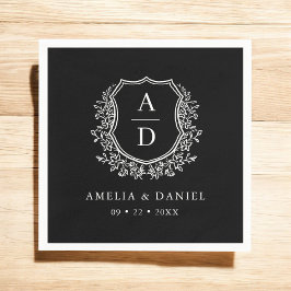 Schwarz-weißes Wappen Hochzeitsmonogramm Serviette