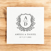 Schwarz-weißes Wappen Hochzeitsmonogramm Serviette