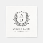 Schwarz-weißes Wappen Hochzeitsmonogramm Serviette (Vorderseite)