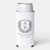 Schwarz-weißes Wappen Moderne Monogramm Hochzeit Selters Dosenkühler (Seltzer Vorderseite)