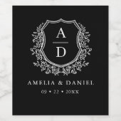 Schwarz-weißes Wappen Moderne Monogramm Hochzeit Weinetikett (Einzelnes Label)