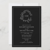 Schwarz-weißes Wappen Monogram Foto Hochzeit Einladung (Vorderseite)