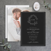 Schwarz-weißes Wappen Monogram Foto Hochzeit Einladung