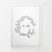 Schwarz-weißes Wappen Monogram Wedding Dreifach Gefaltete Einladung (Cover)