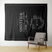 Schwarz-weißes Wappen Monogram Wedding Wandteppich (Beispiel (Horizontal))