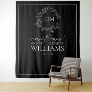 Schwarz-weißes Wappen Monogram Wedding Wandteppich