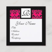 SCHWARZ-WEISSES WARNPINK-DAMASK-SQUARE-MONOGRAMM QUADRATISCHE VISITENKARTE (Vorderseite)