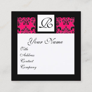 SCHWARZ-WEISSES WARNPINK-DAMASK-SQUARE-MONOGRAMM QUADRATISCHE VISITENKARTE
