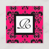SCHWARZ-WEISSES WARNPINK-DAMASK-SQUARE-MONOGRAMM QUADRATISCHE VISITENKARTE (Rückseite)