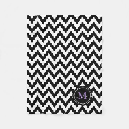 Schwarz-weißes weiches Zickzack des Monogramm-| Fleecedecke (Vorderseite)