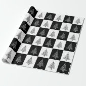 Schwarz-weißes Weihnachtsbaum-Muster elegant Geschenkpapier (Ungerollt)