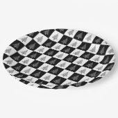 Schwarz-weißes Weihnachtsbaum-Muster elegant Pappteller (Schrägansicht)