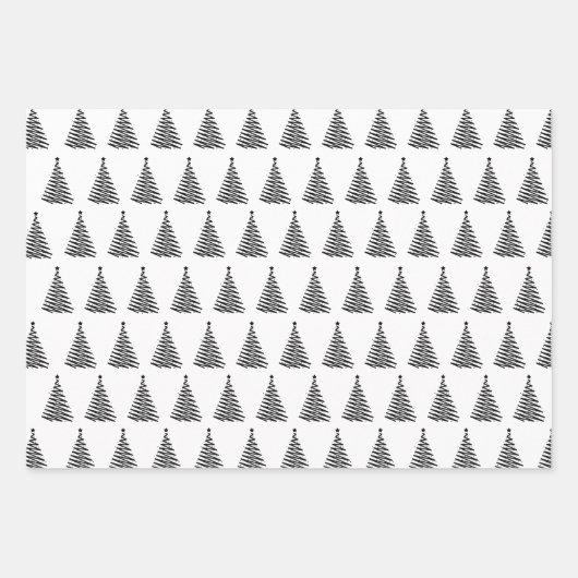 Schwarz-weißes Weihnachtsbaummuster Elegant Einfac Geschenkpapier Set (Vorderseite 3)