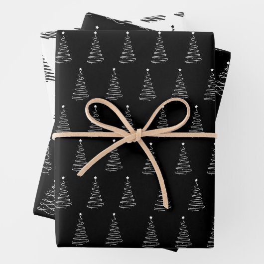 Schwarz-weißes Weihnachtsbaummuster Elegant Einfac Geschenkpapier Set (Beispiel)