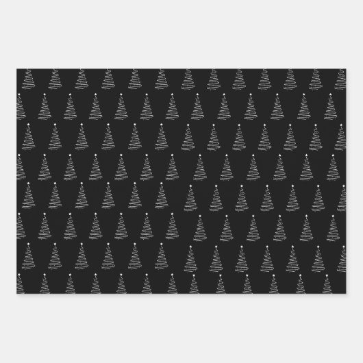 Schwarz-weißes Weihnachtsbaummuster Elegant Einfac Geschenkpapier Set (Vorderseite)