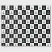 Schwarz-weißes Weihnachtsbaummuster Geschenkpapier (Flach)