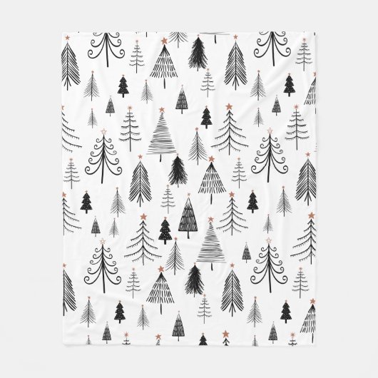 Schwarz-weißes Weihnachtsbaummuster Minimalistisch Fleecedecke (Vorderseite)