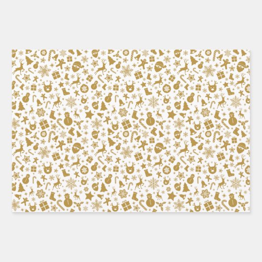 Schwarz-weißes Weihnachtsblatt-Set von 3 Geschenkpapier Set (Vorderseite)