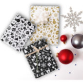 Schwarz-weißes Weihnachtsblatt-Set von 3 Geschenkpapier Set