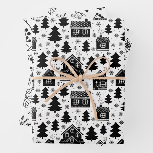 Schwarz-weißes Weihnachtsfest Geschenkpapier Set (Beispiel)