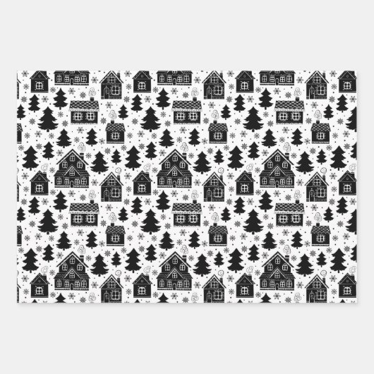 Schwarz-weißes Weihnachtsfest Geschenkpapier Set (Vorderseite)