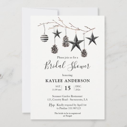 Schwarz-weißes Weihnachtsgebäck mit Aquarellfarbe Einladung (Vorderseite)