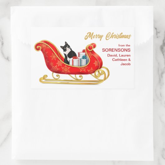 Schwarz-weißes Weihnachtsgeschenk für Katzen Sleig Rechteckiger Aufkleber (Tasche)