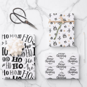 Schwarz-weißes Weihnachtsgeschenk  Geschenkpapier Set