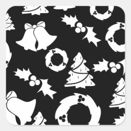 Schwarz-weißes Weihnachtsmuster Quadratischer Aufkleber