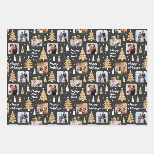 Schwarz-weißes Weihnachtswrackpapier Geschenkpapier Set (Vorderseite 2)