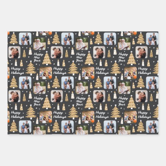 Schwarz-weißes Weihnachtswrackpapier Geschenkpapier Set (Vorderseite)