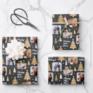 Schwarz-weißes Weihnachtswrackpapier Geschenkpapier Set