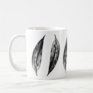 Schwarz-weißes weißes Lilienblattdruck Kaffeetasse