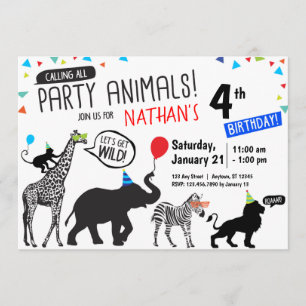 Schwarz-weißes wild lebendes Party Tier zum Geburt Einladung