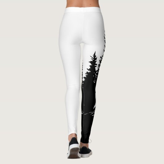 Schwarz-weißes Wolf-Design Leggings (Rückseite)