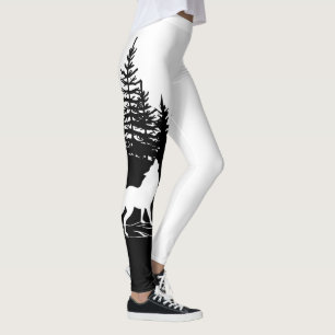 Schwarz-weißes Wolf-Design Leggings