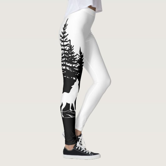 Schwarz-weißes Wolf-Design Leggings (Rechts)