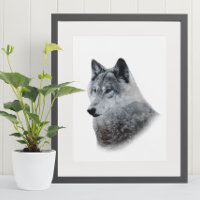 Schwarz-weißes Wolf-Doppelexposure-Poster