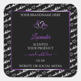 Schwarz-weißes Word Cloud-Produkt-Label Lila Heart Quadratischer Aufkleber