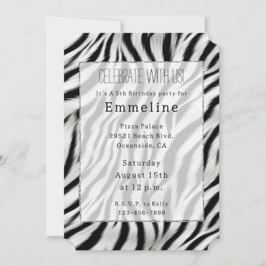 Schwarz-weißes Zebra Einladung (Vorderseite)