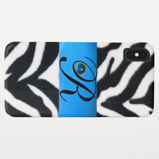 SCHWARZ-WEISSES ZEBRA FUR AQUA BLUE GEM MONOGRAM, Case-Mate iPhone HÜLLE (Rückseite (Horizontal))