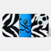 SCHWARZ-WEISSES ZEBRA FUR AQUA BLUE GEM MONOGRAM, Case-Mate iPhone HÜLLE (Rückseite (Horizontal))