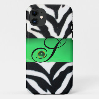 SCHWARZ-WEISSES ZEBRA FUR EMERALD GREEN GEM MONOGR Case-Mate iPhone HÜLLE