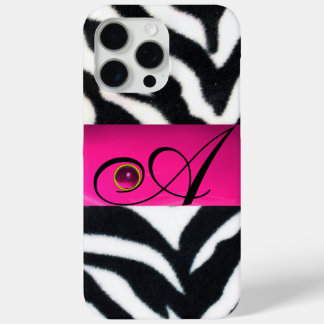 SCHWARZ-WEISSES ZEBRA FUR FUCHSIA PINK GEM MONOGRA iPhone 15 PRO MAX HÜLLE