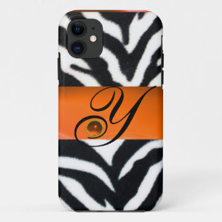 SCHWARZ-WEISSES ZEBRA-FUR-GELBE-ORANGE-GEM-MONOGRA Case-Mate iPhone HÜLLE