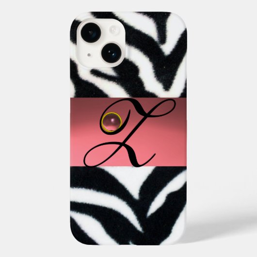 SCHWARZ-WEISSES ZEBRA FUR PINK GEM MONOGRAM, Case-Mate iPhone HÜLLE (Rückseite)