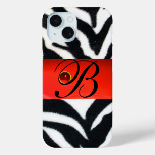 SCHWARZ-WEISSES ZEBRA FUR RED GEM MONOGRAM, Case-Mate iPhone HÜLLE