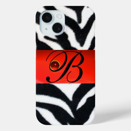 SCHWARZ-WEISSES ZEBRA FUR RED GEM MONOGRAM, Case-Mate iPhone HÜLLE (Rückseite)