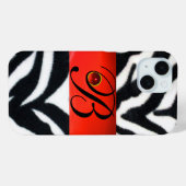 SCHWARZ-WEISSES ZEBRA FUR RED GEM MONOGRAM, Case-Mate iPhone HÜLLE (Rückseite (Horizontal))