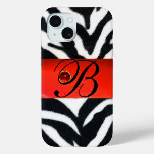 SCHWARZ-WEISSES ZEBRA FUR RED GEM MONOGRAM, Case-Mate iPhone HÜLLE